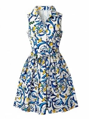 Samantha Sung Floral Scroll Print Sleeveless Dress, Size 10